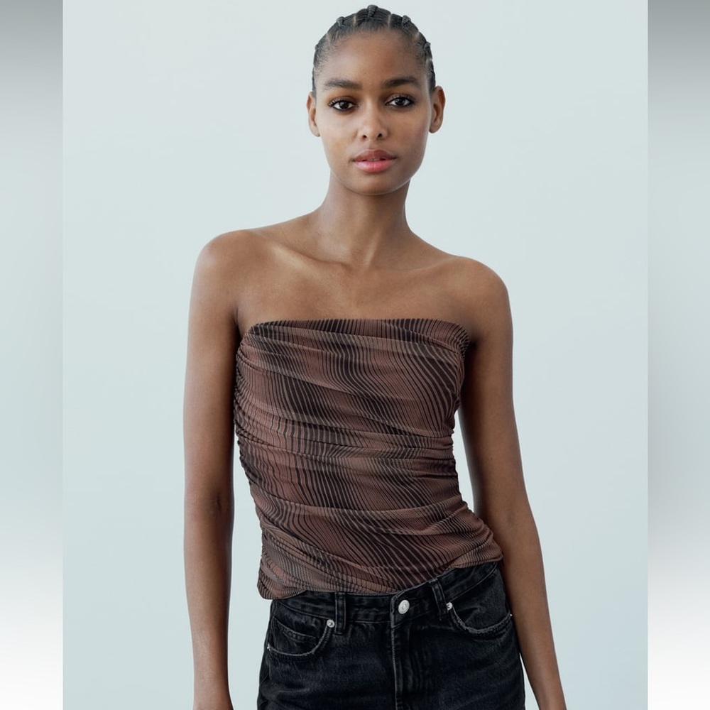 ZARA … strapless printed tulle top